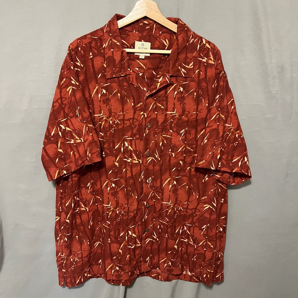 90's Vintage Solitude Washable Silk Red Button Up Hawaiian Shirt XXL‎